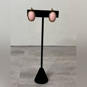 Trifari Pink and Gold Oval Clip on  Earrings